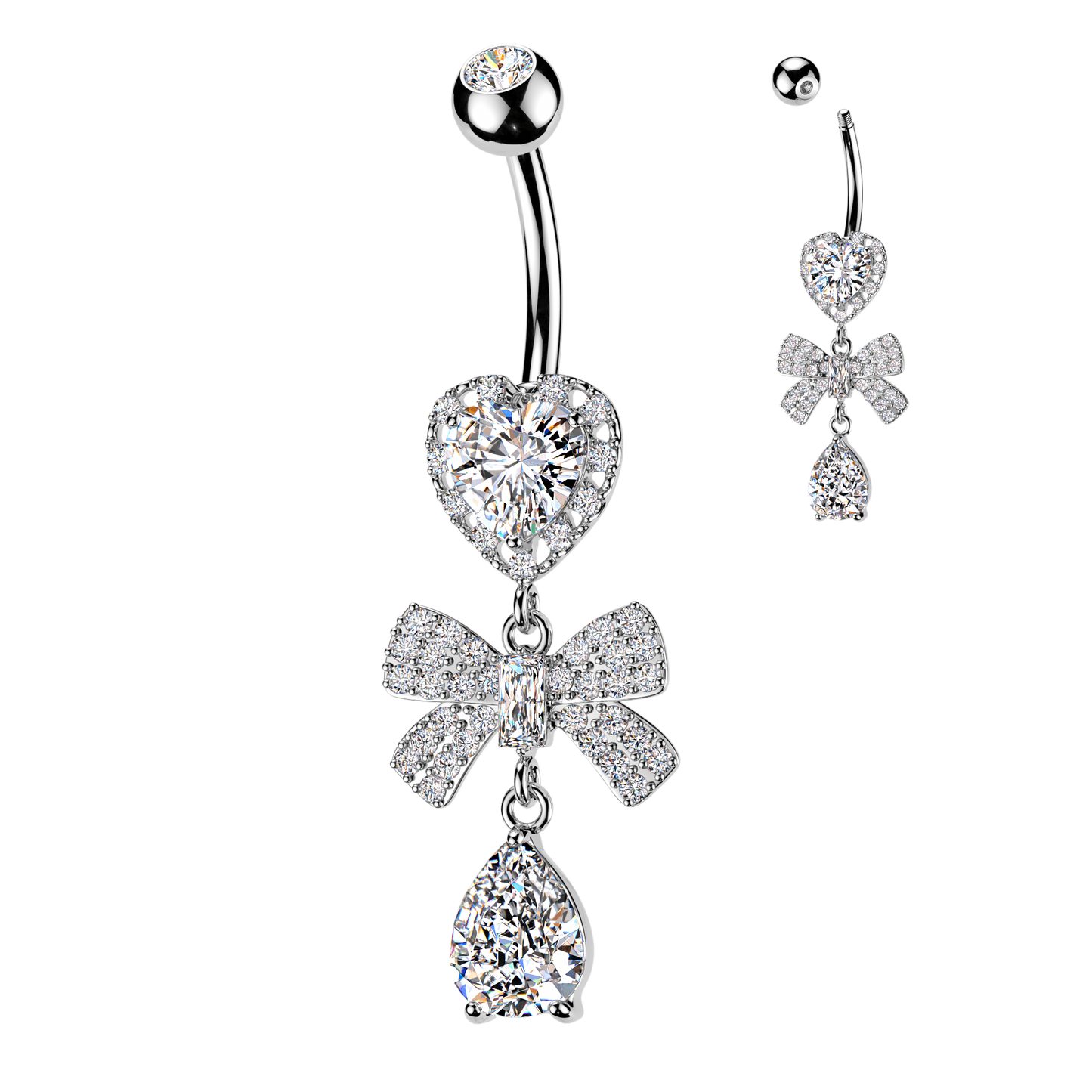 Halo Heart Bow Teardrop Navel Dangle 14g