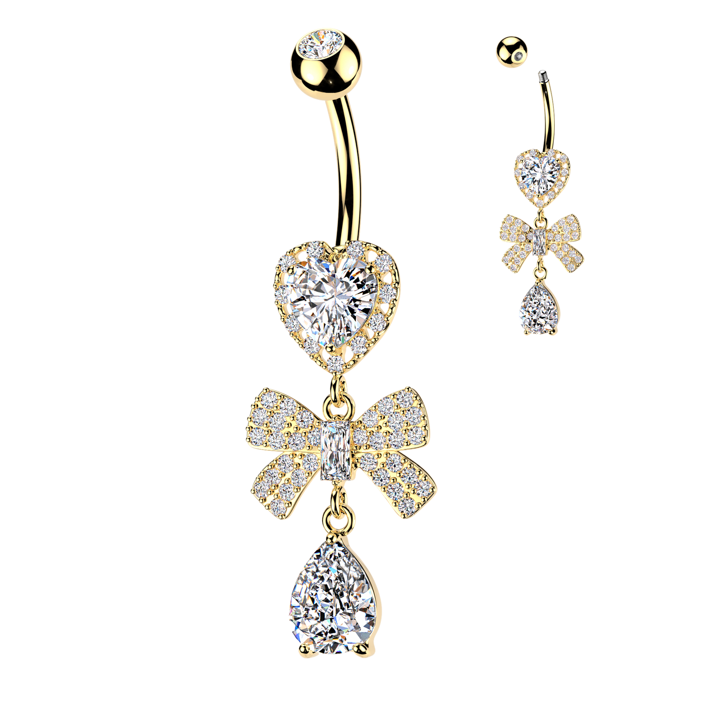 Halo Heart Bow Teardrop Navel Dangle 14g