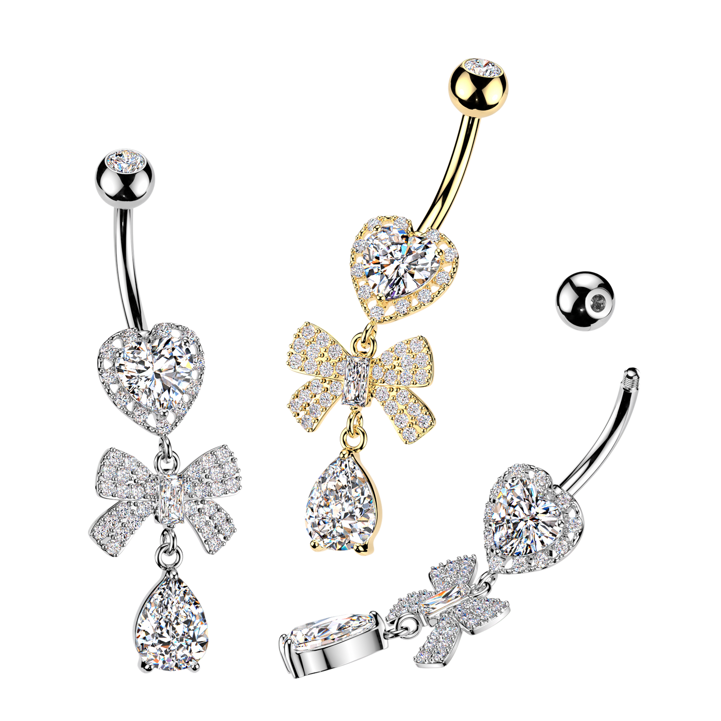 Halo Heart Bow Teardrop Navel Dangle 14g