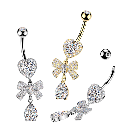 Halo Heart Bow Teardrop Navel Dangle 14g