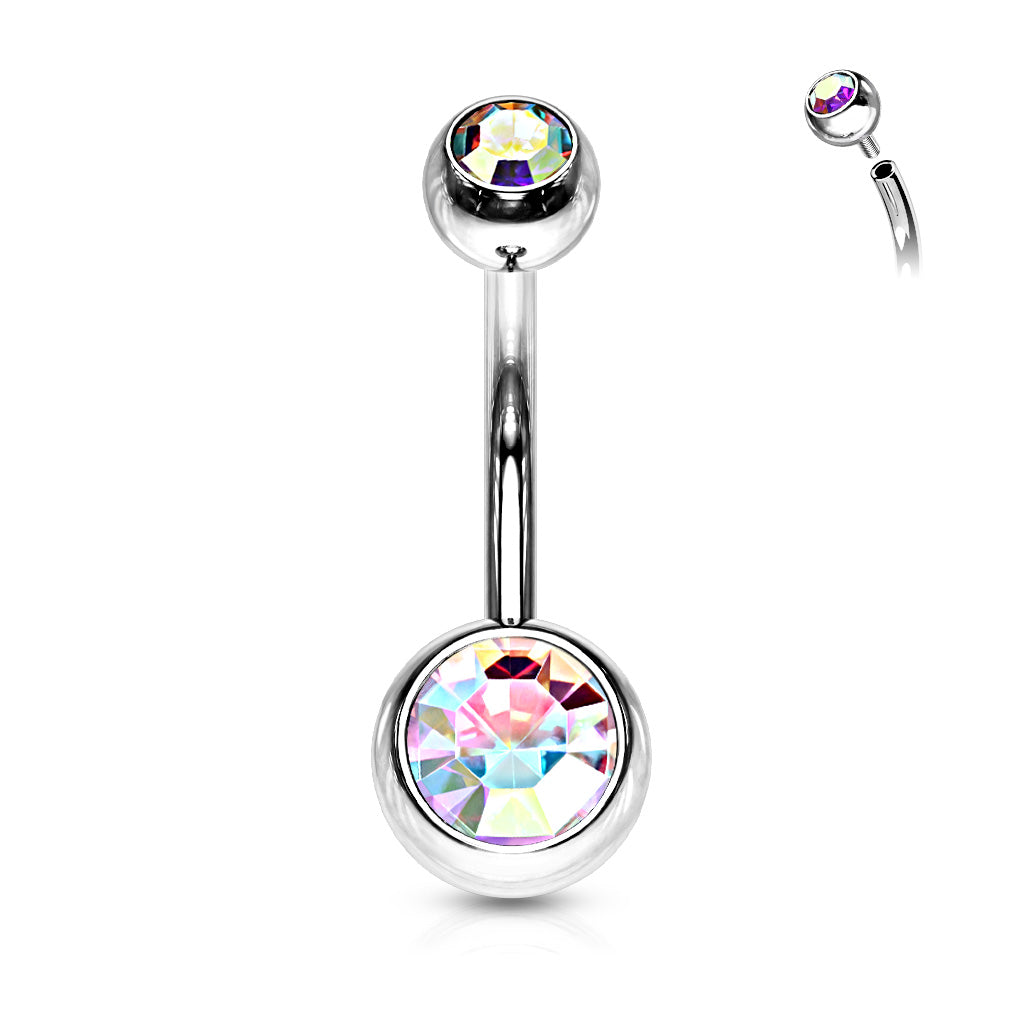 Surgical Steel Crystal Internally Threaded Navel Barbell 14g - Jewellery