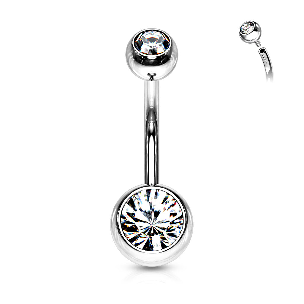 Surgical Steel Crystal Internally Threaded Navel Barbell 14g - Jewellery