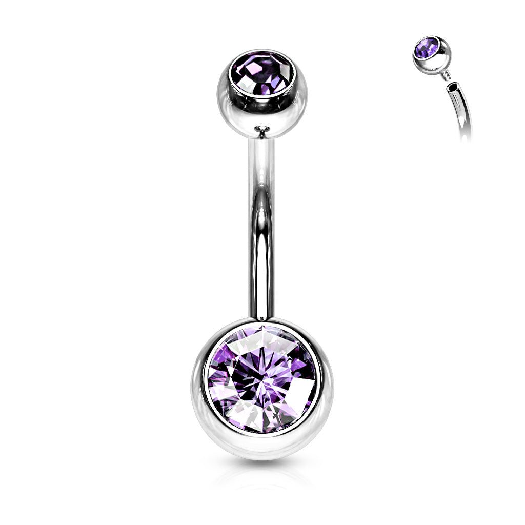 Surgical Steel Crystal Internally Threaded Navel Barbell 14g - Jewellery