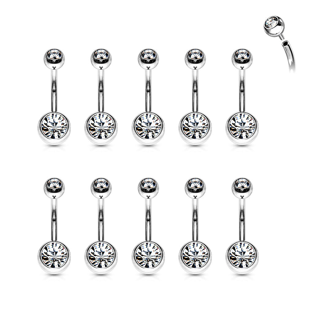 Surgical Steel Crystal Internally Threaded Navel Barbell 14g - Jewellery