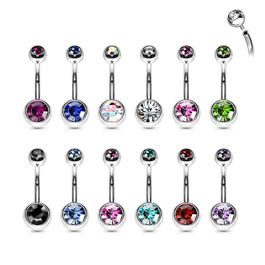 Surgical Steel Crystal Internally Threaded Navel Barbell 14g - Jewellery