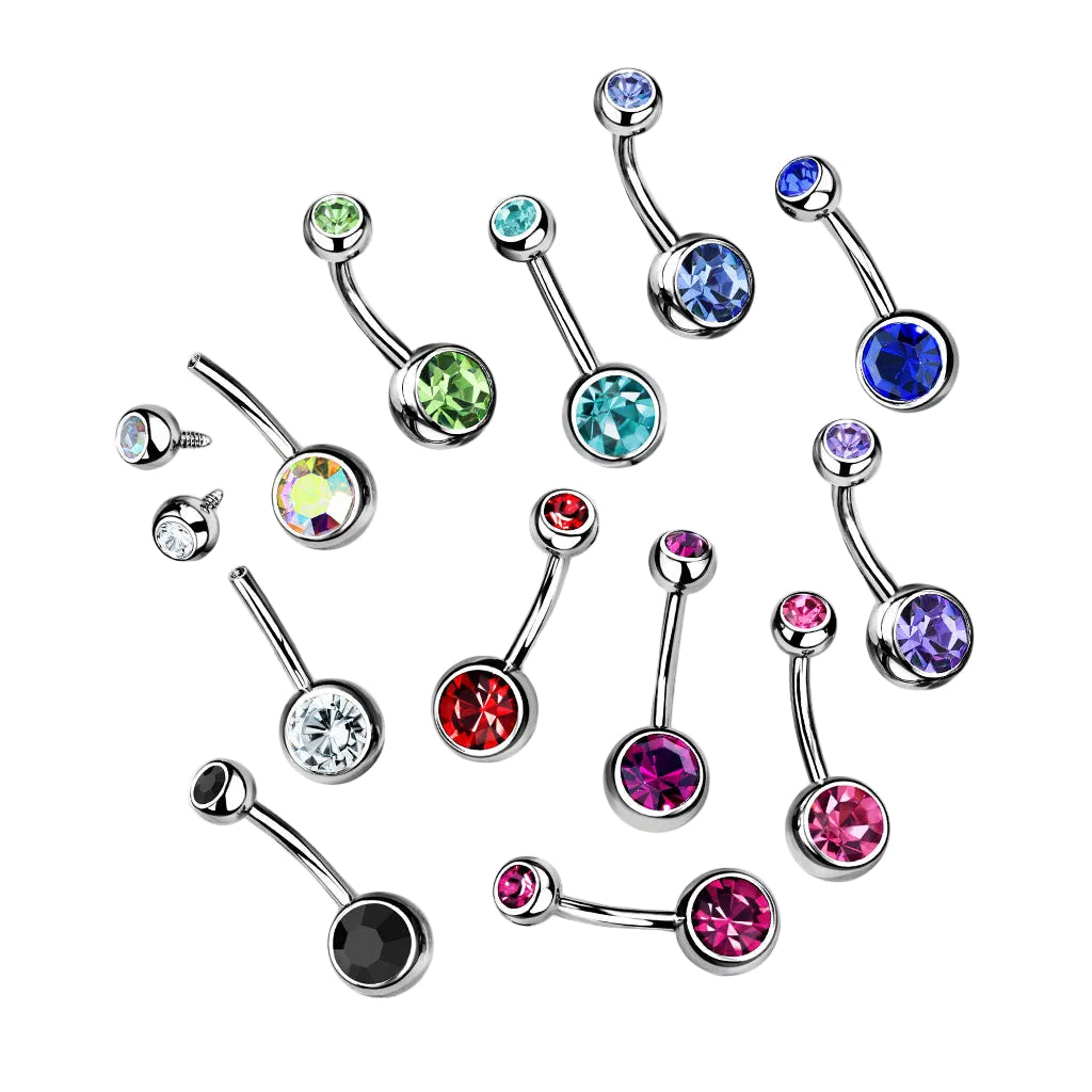 Surgical Steel Crystal Internally Threaded Navel Barbell 14g - Jewellery