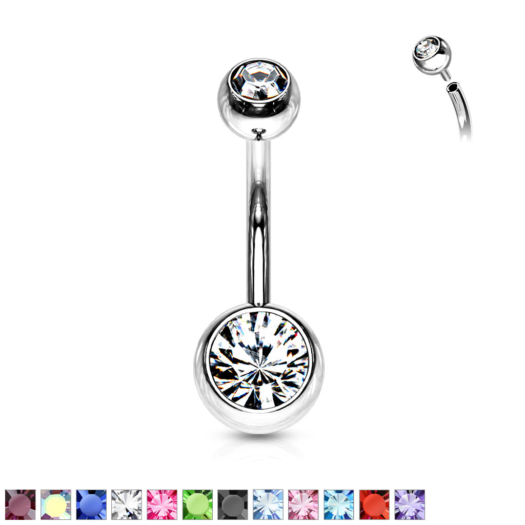 Surgical Steel Crystal Internally Threaded Navel Barbell 14g - Jewellery