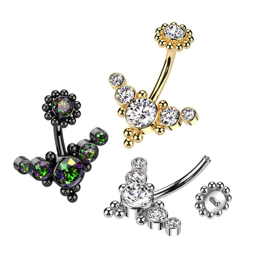 Premium Dotwork Rim Cluster Navel Barbell 14g