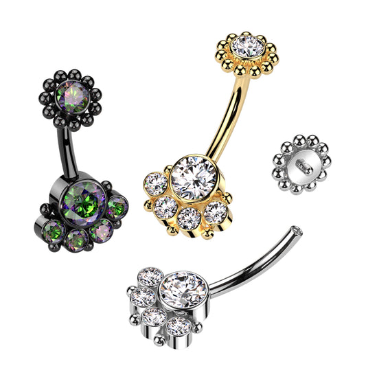 Premium Dotwork Flower Cluster Navel Barbell 14g