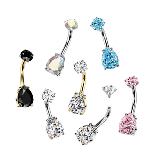 Premium Crystal Tear Drop Navel Barbell 14g