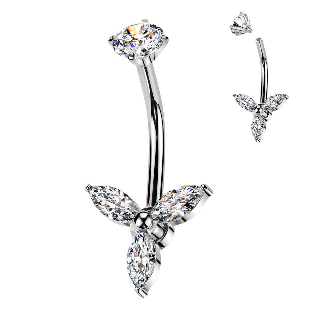 Triple Marquise Crystal Navel Barbell 14g