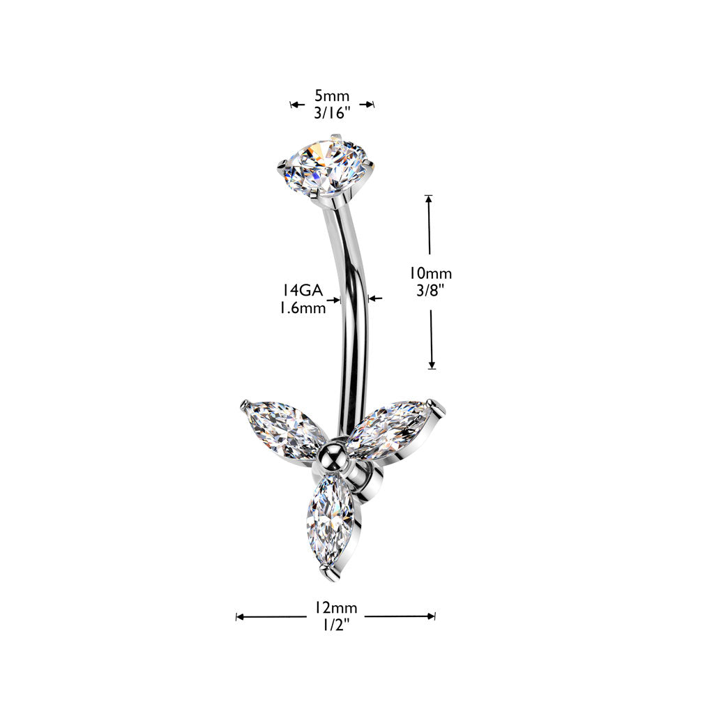 Triple Marquise Crystal Navel Barbell 14g