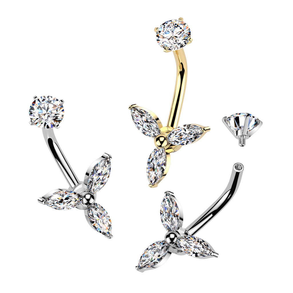 Triple Marquise Crystal Navel Barbell 14g