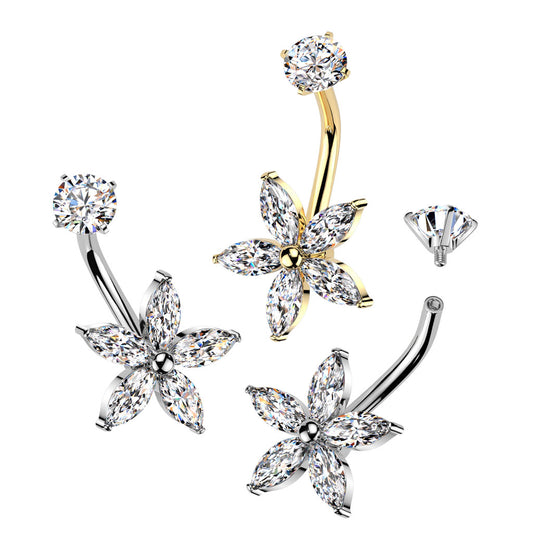 Premium Claw-Set Five Petal Flower Navel Barbell 14g