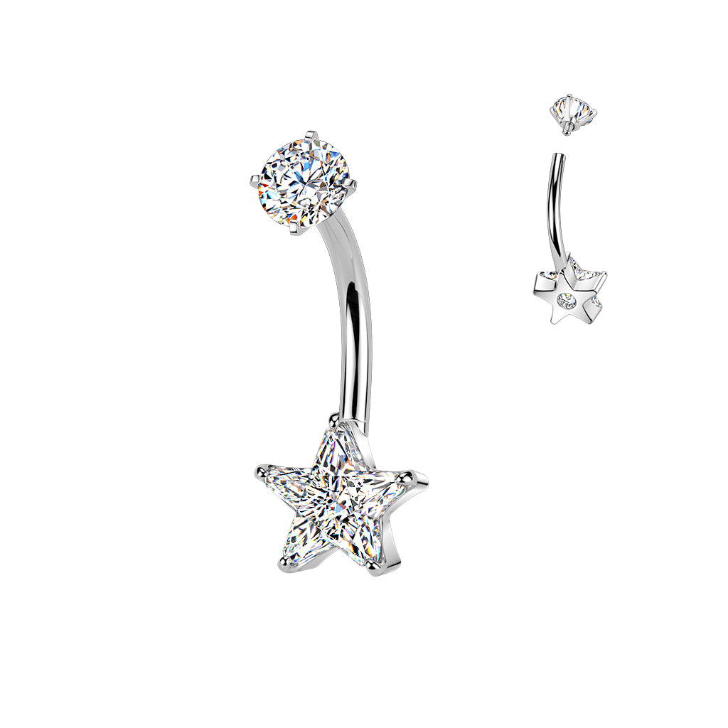 Premium Surgical Steel Star Crystal Navel Barbell 14g