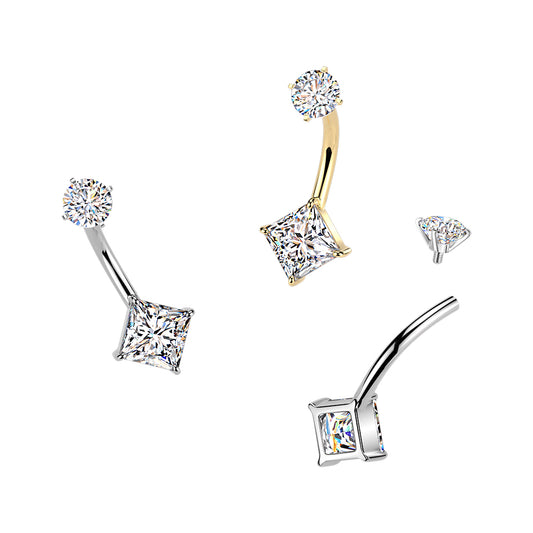 Premium Surgical Steel Rhombus Crystal Navel Barbell 14g