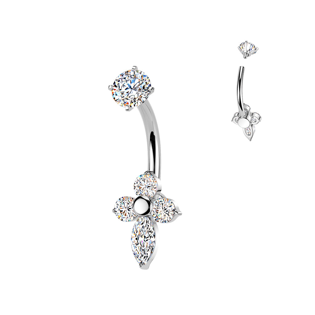 Premium Surgical Steel Lotus Crystal Navel Barbell 14g