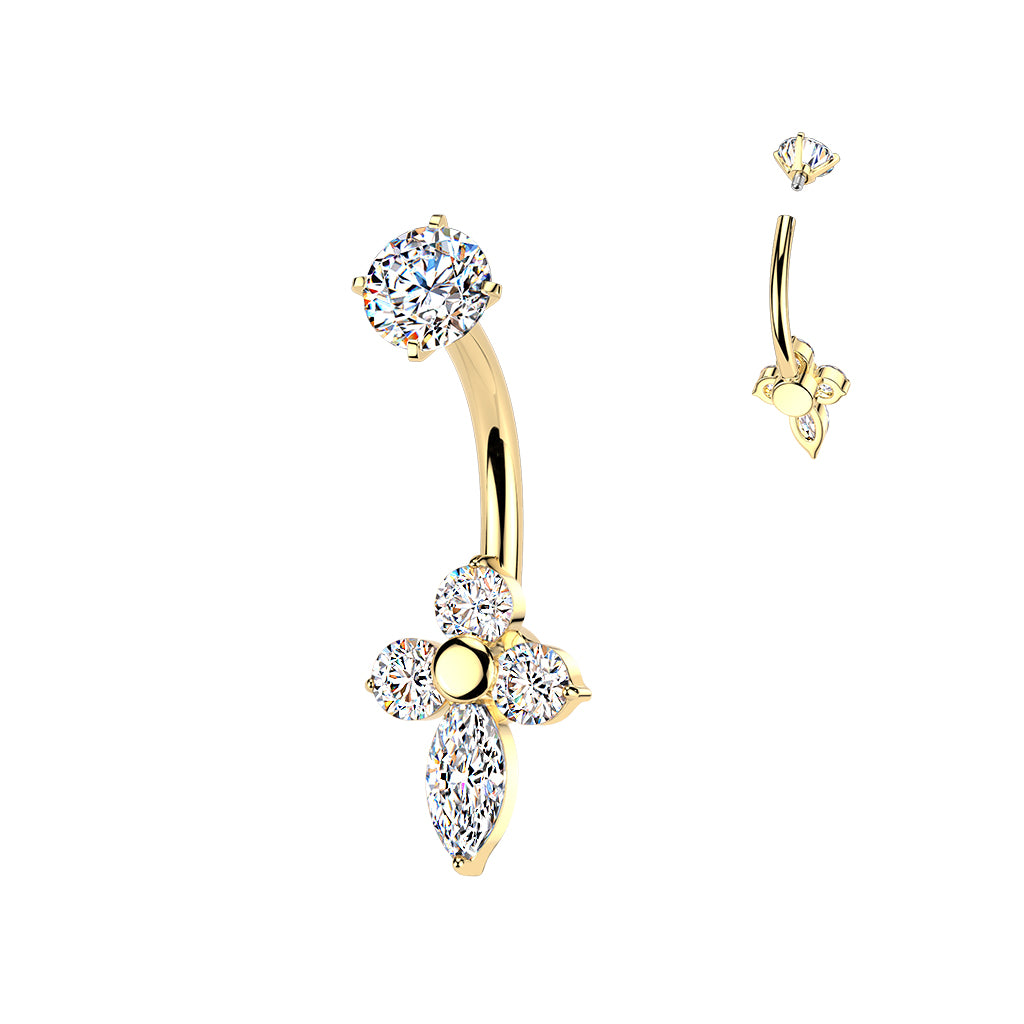 Premium Surgical Steel Lotus Crystal Navel Barbell 14g