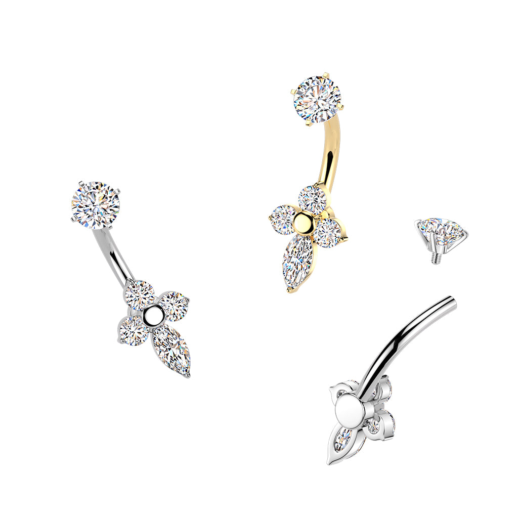 Premium Surgical Steel Lotus Crystal Navel Barbell 14g