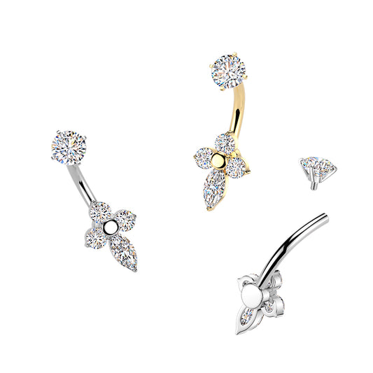 Premium Surgical Steel Lotus Crystal Navel Barbell 14g