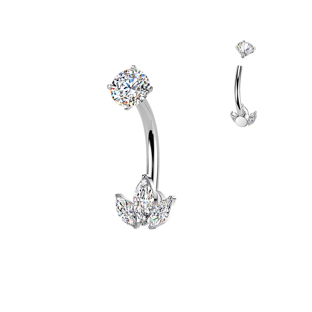 Premium Surgical Steel Leaf Crystal Navel Barbell 14g