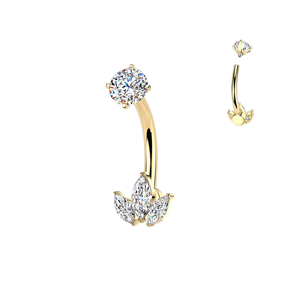 Premium Surgical Steel Leaf Crystal Navel Barbell 14g