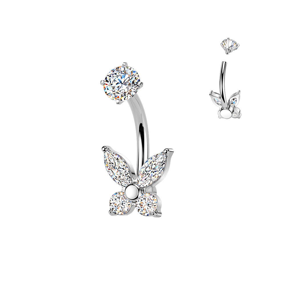 Premium Surgical Steel Butterfly Crystal Navel Barbell 14g