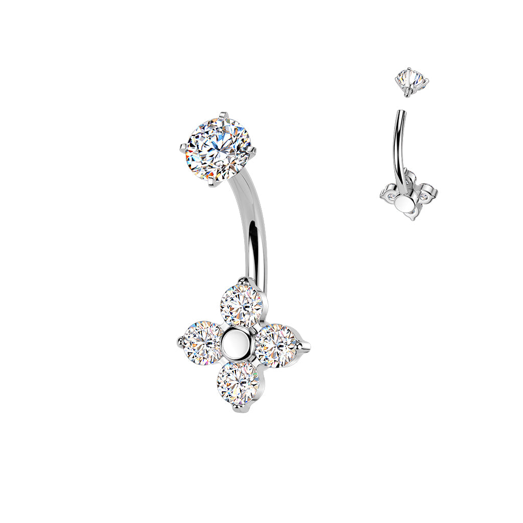 Premium Surgical Steel Lucky Flower Crystal Navel Barbell 14g