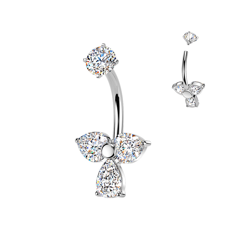 Premium Surgical Steel Diamond Petal Crystal Navel Barbell 14g