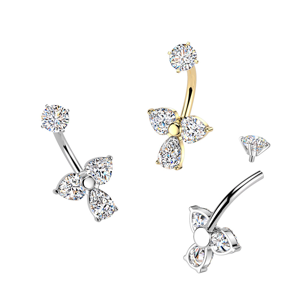 Premium Surgical Steel Diamond Petal Crystal Navel Barbell 14g
