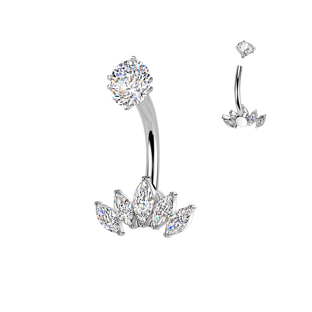 Premium Surgical Steel Marquise Lotus Crystal Navel Barbell 14g