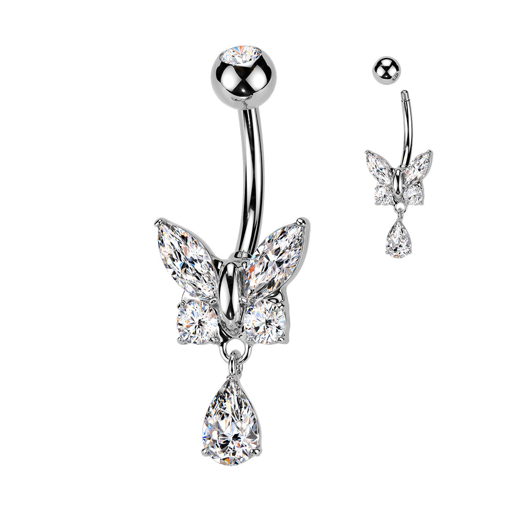 Crystal Butterfly Tear Drop Navel Dangle 14g