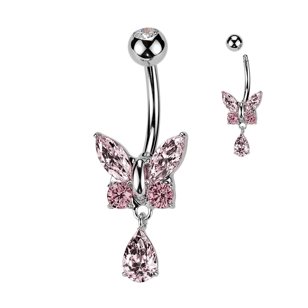 Crystal Butterfly Tear Drop Navel Dangle 14g