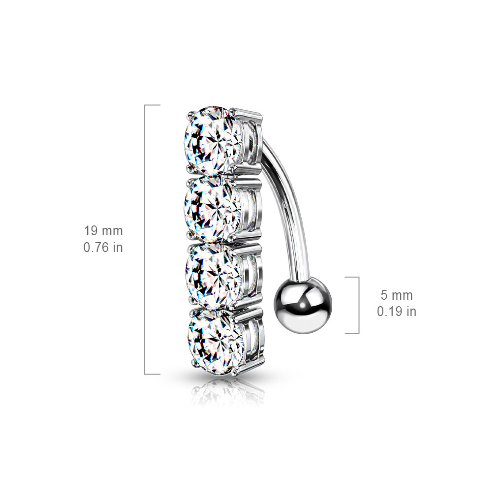 4 Claw-Set Crystal Inverted Navel Dangle 14g