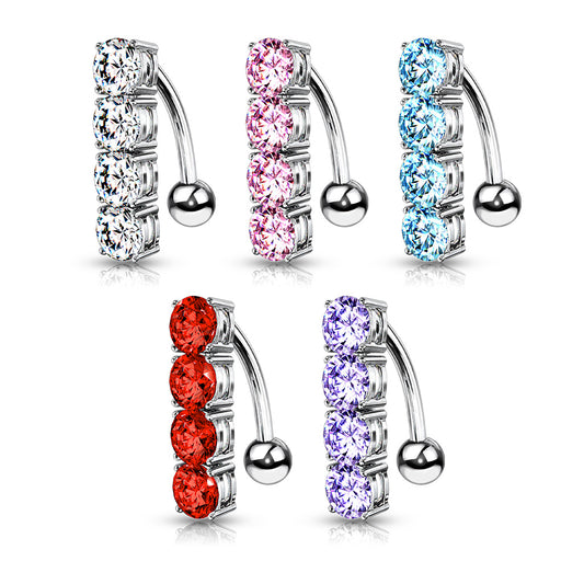 4 Claw-Set Crystal Inverted Navel Dangle 14g
