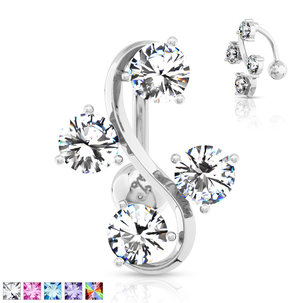 4 Crystal Vine Inverted Navel Barbell 14g