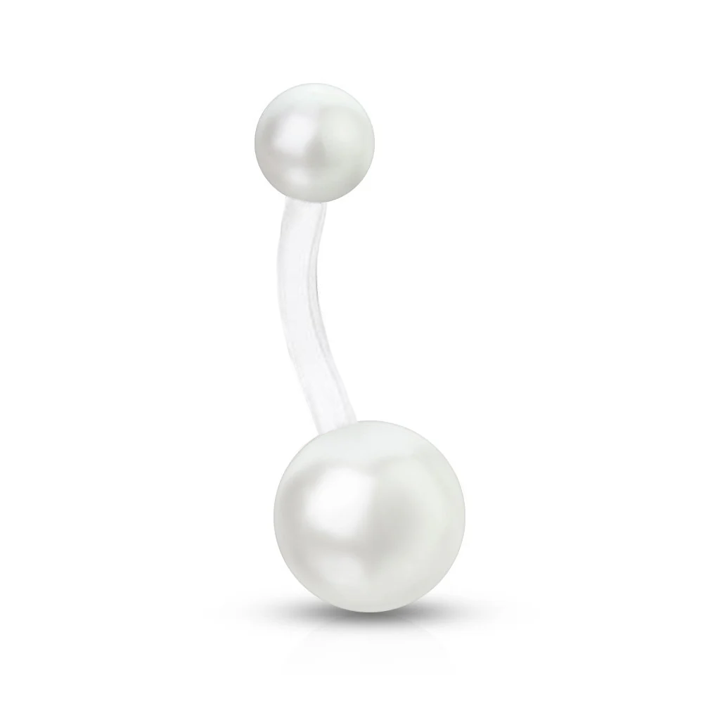 Lucite Pearl Navel Barbell 14g