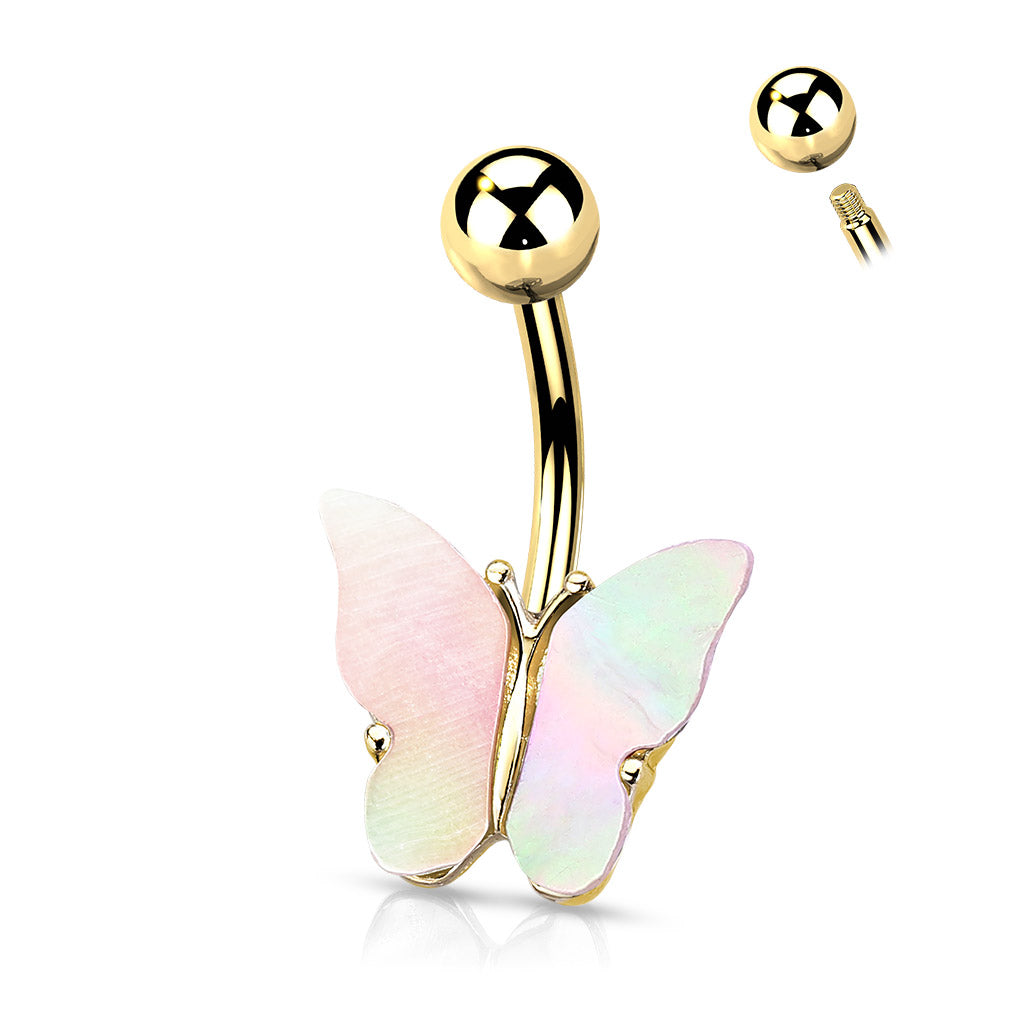 Mother of Pearl Butterfly Belly Ring 14g