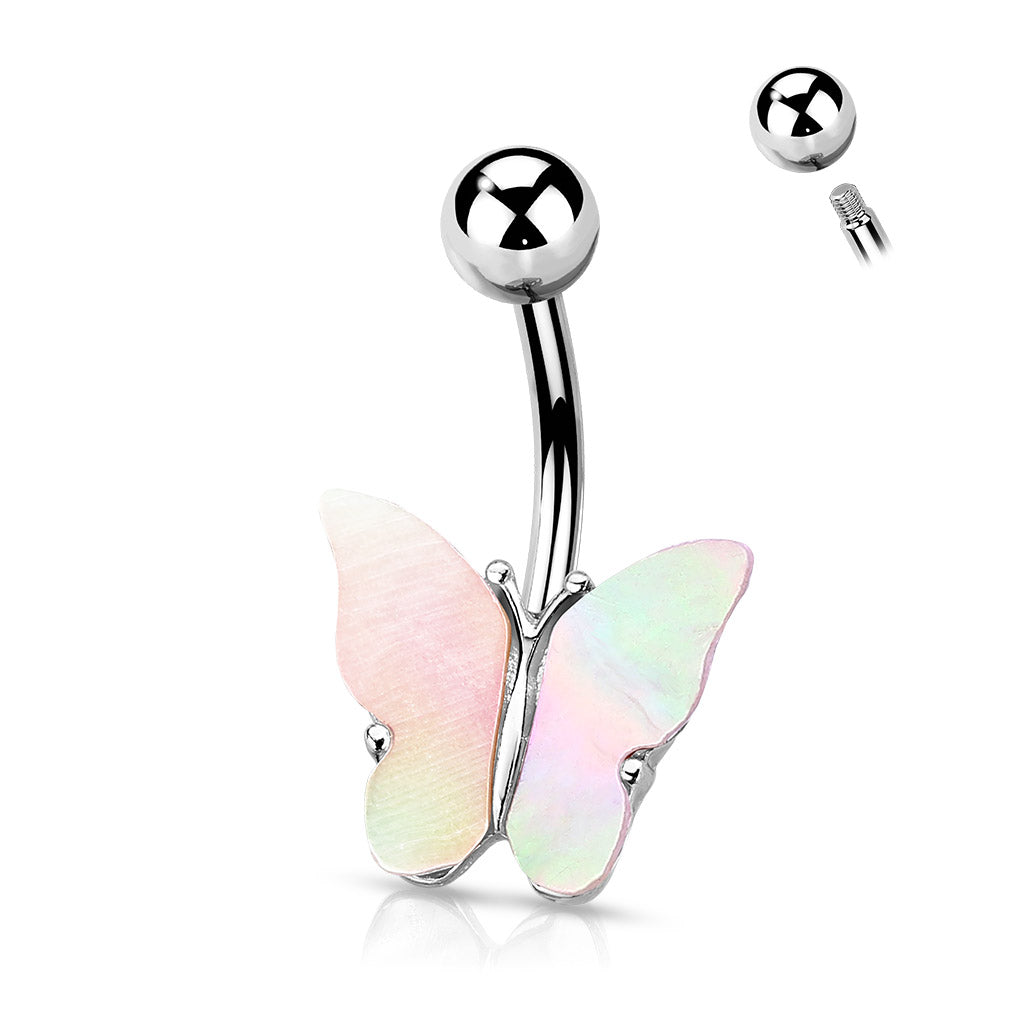 Mother of Pearl Butterfly Belly Ring 14g