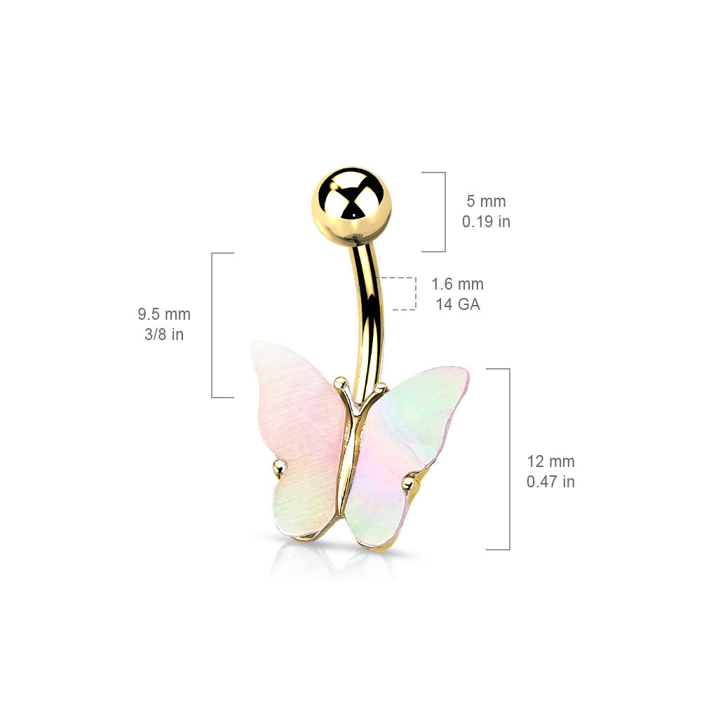 Mother of Pearl Butterfly Belly Ring 14g