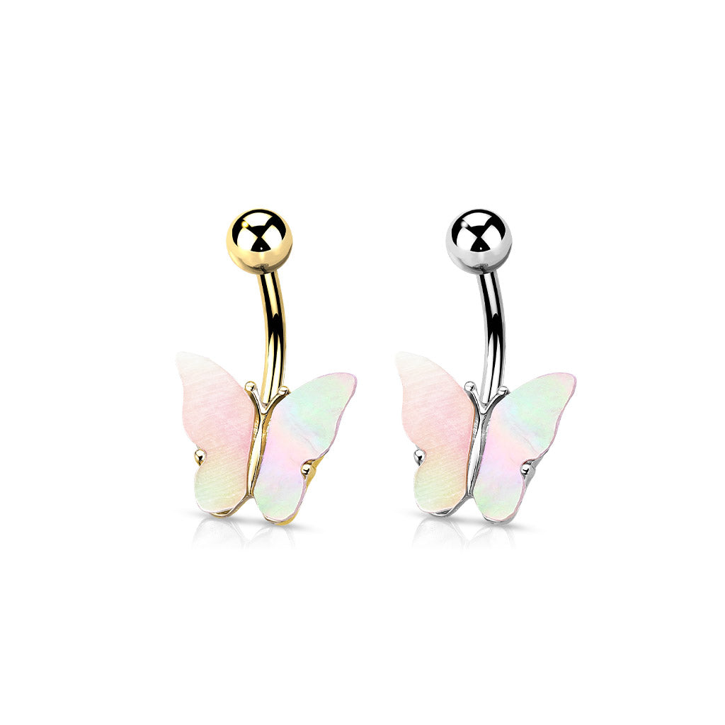 Mother of Pearl Butterfly Belly Ring 14g