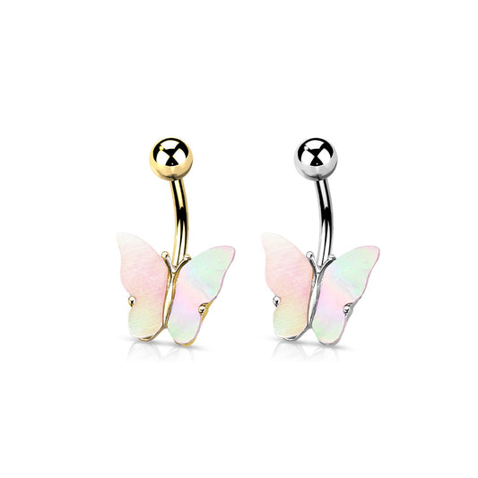 Mother of Pearl Butterfly Belly Ring 14g