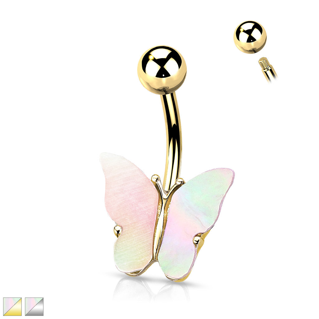 Mother of Pearl Butterfly Belly Ring 14g