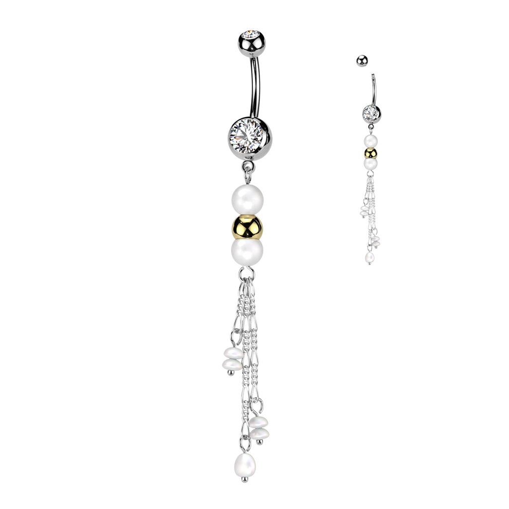 PREMIUM Tri-Bead Pearl Navel Dangle 14g