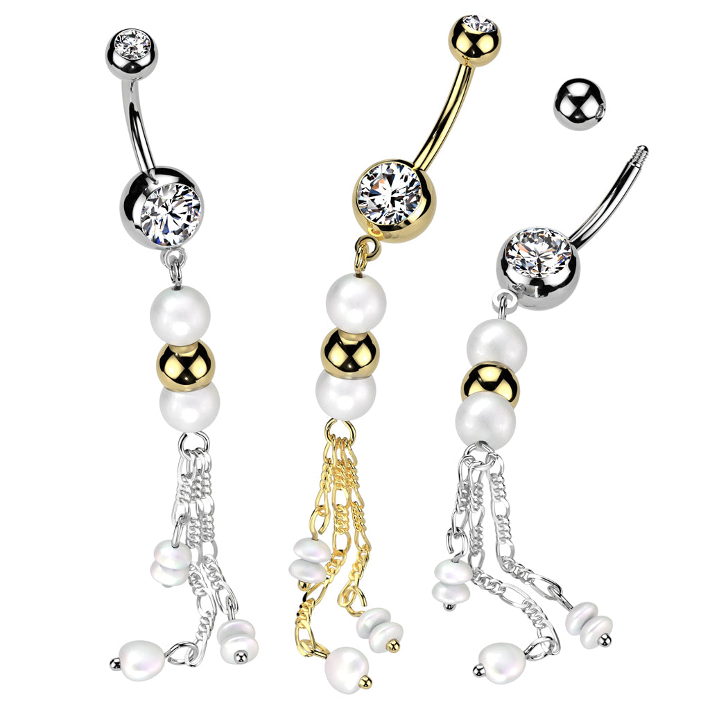 PREMIUM Tri-Bead Pearl Navel Dangle 14g