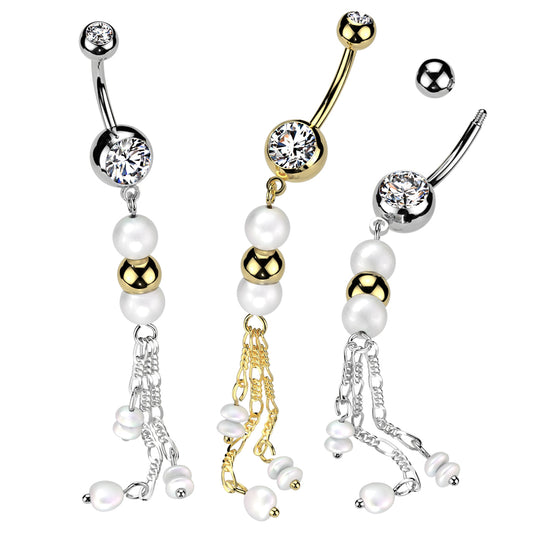 Tri-Bead Pearl Navel Dangle 14g