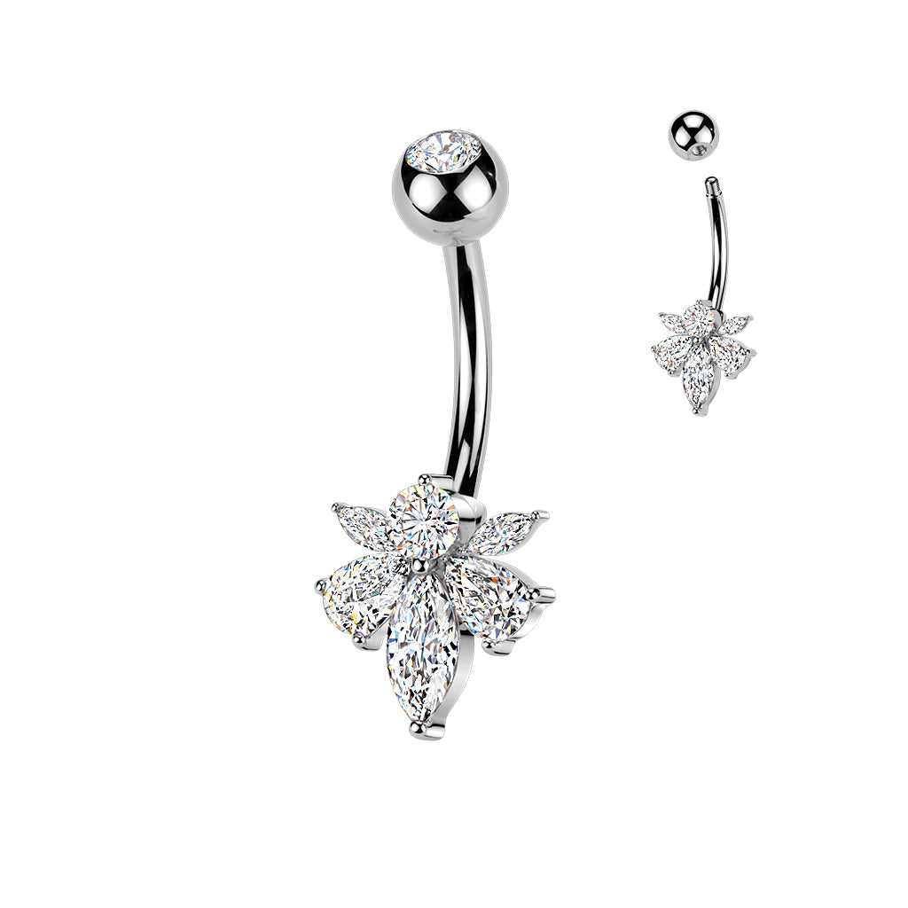 Crystal Marquise Petal Navel Barbell 14g