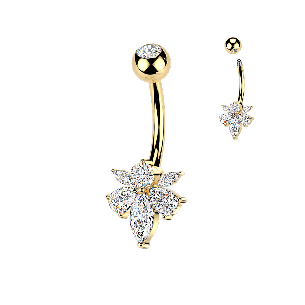 Crystal Marquise Petal Navel Barbell 14g