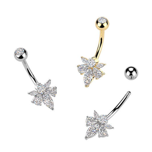 Crystal Marquise Petal Navel Barbell 14g