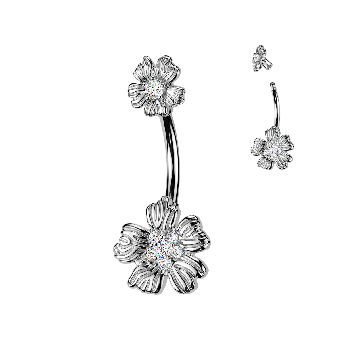 Textured Double Flower Belly Ring 14g